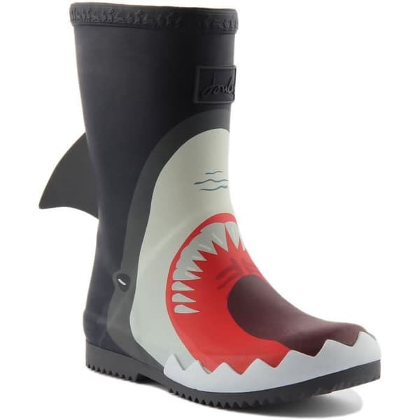 Joules JNR Roll Up Shark Print Wellingtonstövlar för barn i naturgummi Marinblå