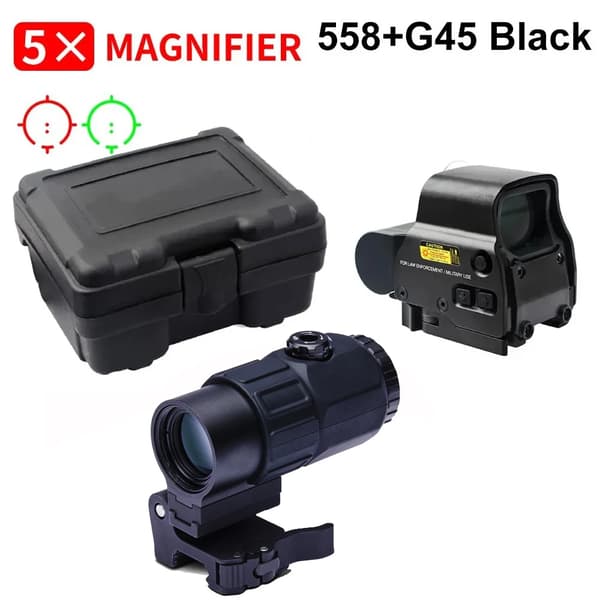 Holografisk sigte, forstørrelse, hurtig afmonteringsgreb, kompatibel med 20 mm skinner,G45 bk sæt