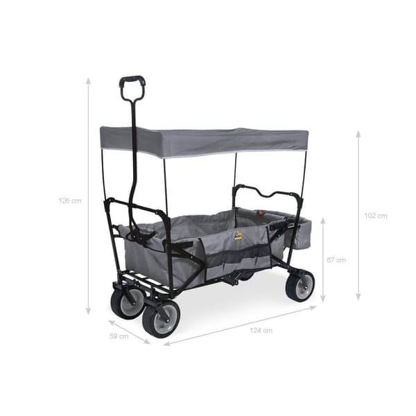 Rootz Folding Handcart Paxi - sammenfoldelig vogn - bærbar vogn - inkluderer soltag - 124 cm x 59 cm x 67 cm, foldet: 22 cm x 63 cm x 80 cm