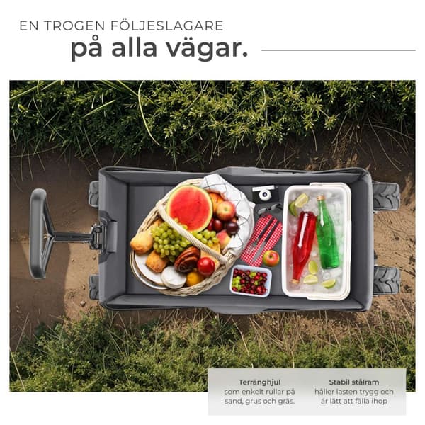 Hopfällbar skrinda med breda däck, lastvagn med kapacitet 80kg - grå