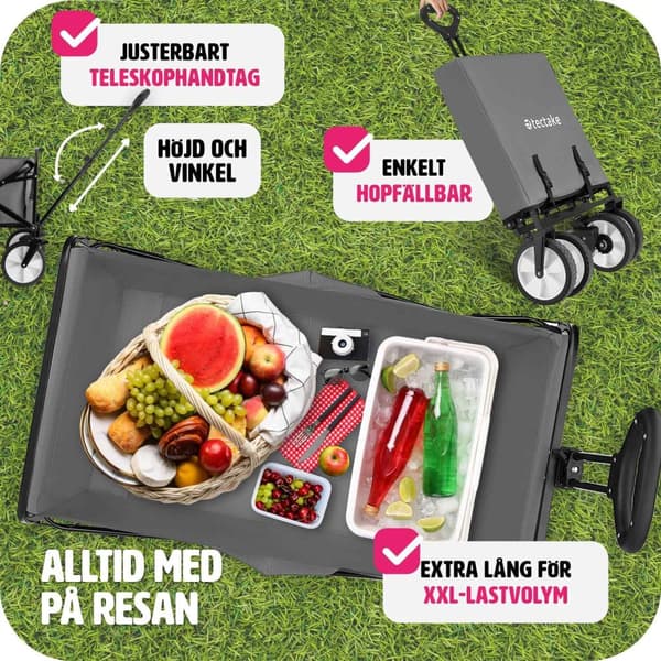 Hopfällbar skrinda Leon med bromsar, lastkapacitet 80kg - grå