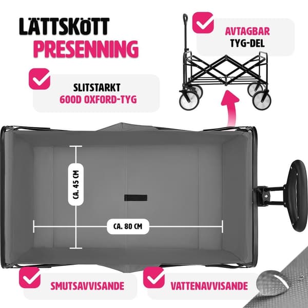 Hopfällbar skrinda Leon med bromsar, lastkapacitet 80kg - grå