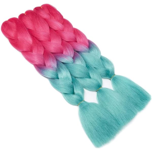 Syntetisk hår - turkis/pink - 61 cm