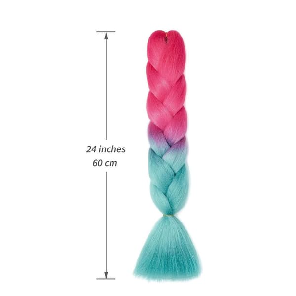 Syntetisk hår - turkis/pink - 61 cm
