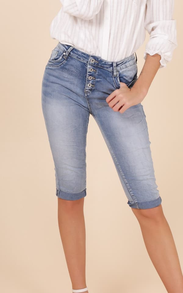 Chic - Jeansshorts Capri 3136 4 knappar Mellanblå XS