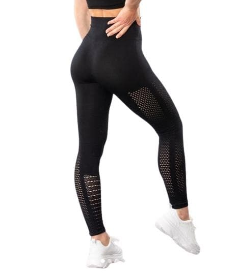 Svarta Seamless Tights Leggings Mesh