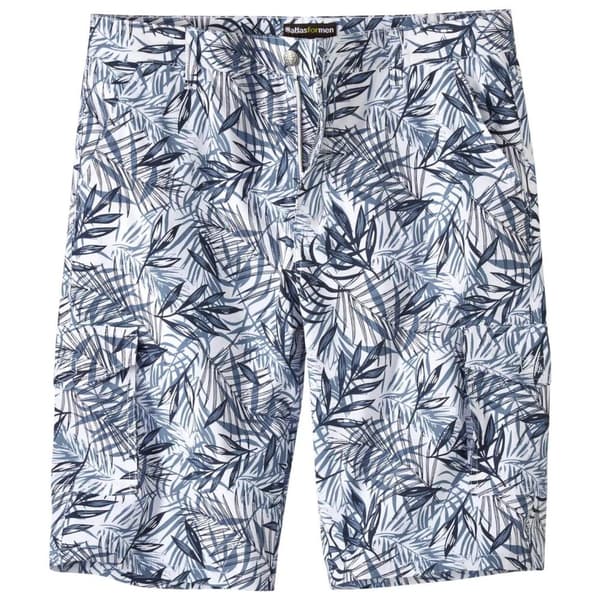 Atlas For Men Mens Leaf Print Cargo Shorts White/Blue 34R