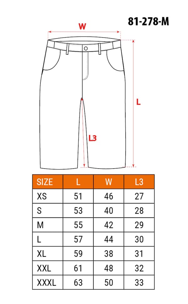 HD Slim Work shortsit, vyö, koko M