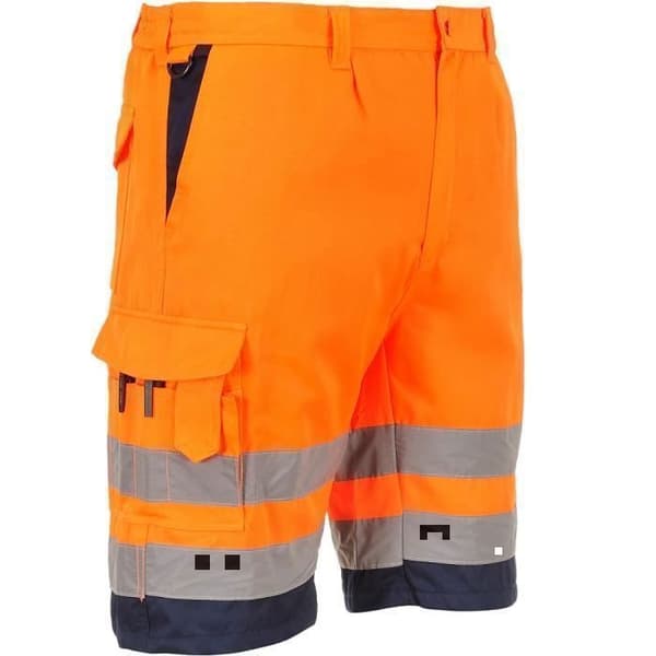 Arbetskortbyxor - Hög synlighet - Neonorange/marinblå - Polyester/bomullstyg - UPF 50+ - 7 fickor