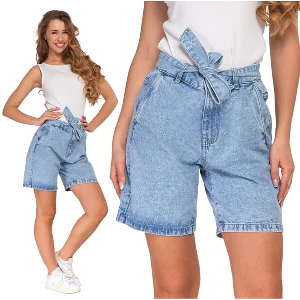 Damshorts Korta jeans med bälte Hög midja MORAJ XL