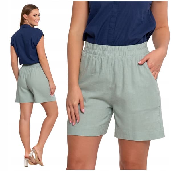 DAM KORTÄRMAD LINNESHORT Luftiga Hög Midja MORAJ - XL
