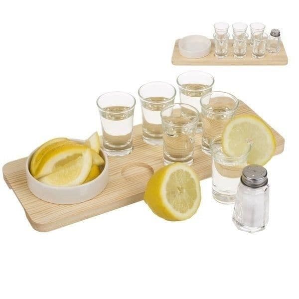 Tequila service träskiva och 6 skjutglas