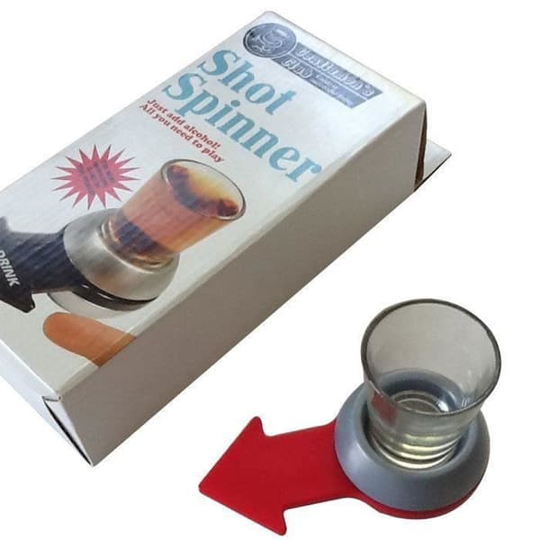 Shot Spinner-spel - Shotglas med bas och röd pil - Dryckeslek