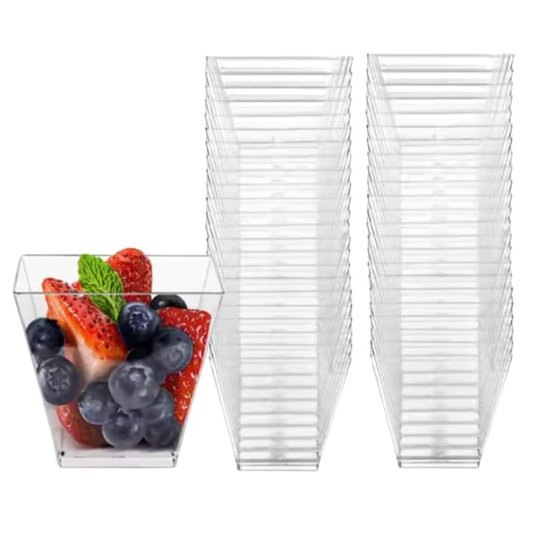 Fyrkantiga Plastbägare 120 ml – 25-pack Serveringsbägare för Dessert, Mousse, Glass & Sallad