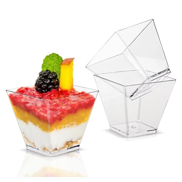 Fyrkantiga Plastbägare 120 ml – 25-pack Serveringsbägare för Dessert, Mousse, Glass & Sallad