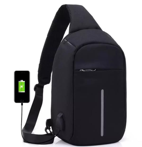 Anti-Tyveri Skulderremveske med USB-lader - Svart