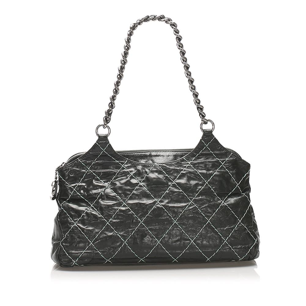 Chanel Wild Stitch Leather Shoulder Bag Black