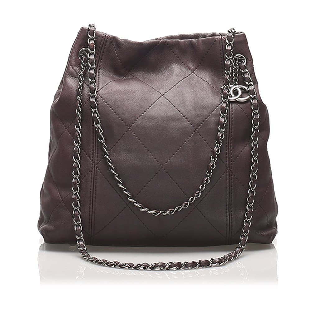 Chanel Surpique Lambskin Leather Shoulder Bag Brown