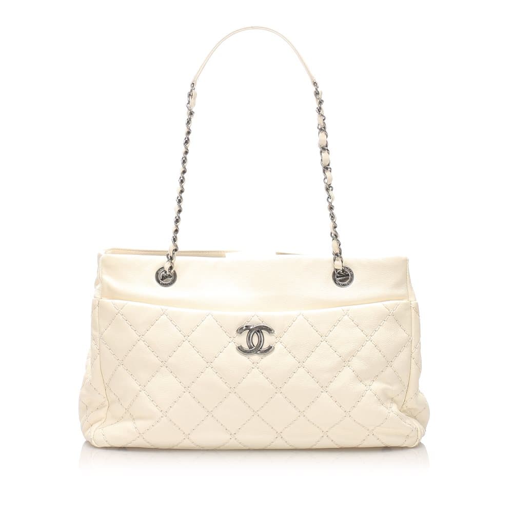 Chanel Wild Stitch Leather Shoulder Bag White