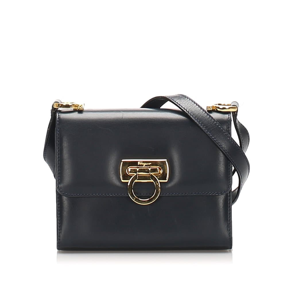 Ferragamo Gancini Leather Shoulder Bag Black