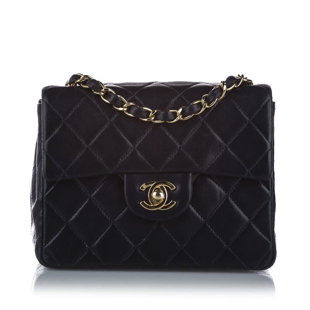 Chanel Mini Square Classic Lambskin Leather Single Flap Bag Black