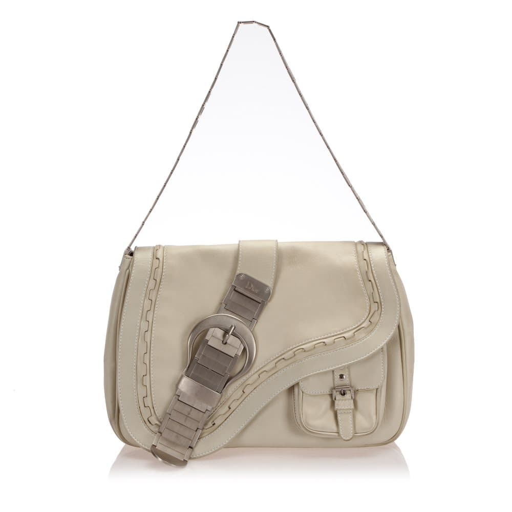 Dior Gaucho Saddle Leather Shoulder Bag White