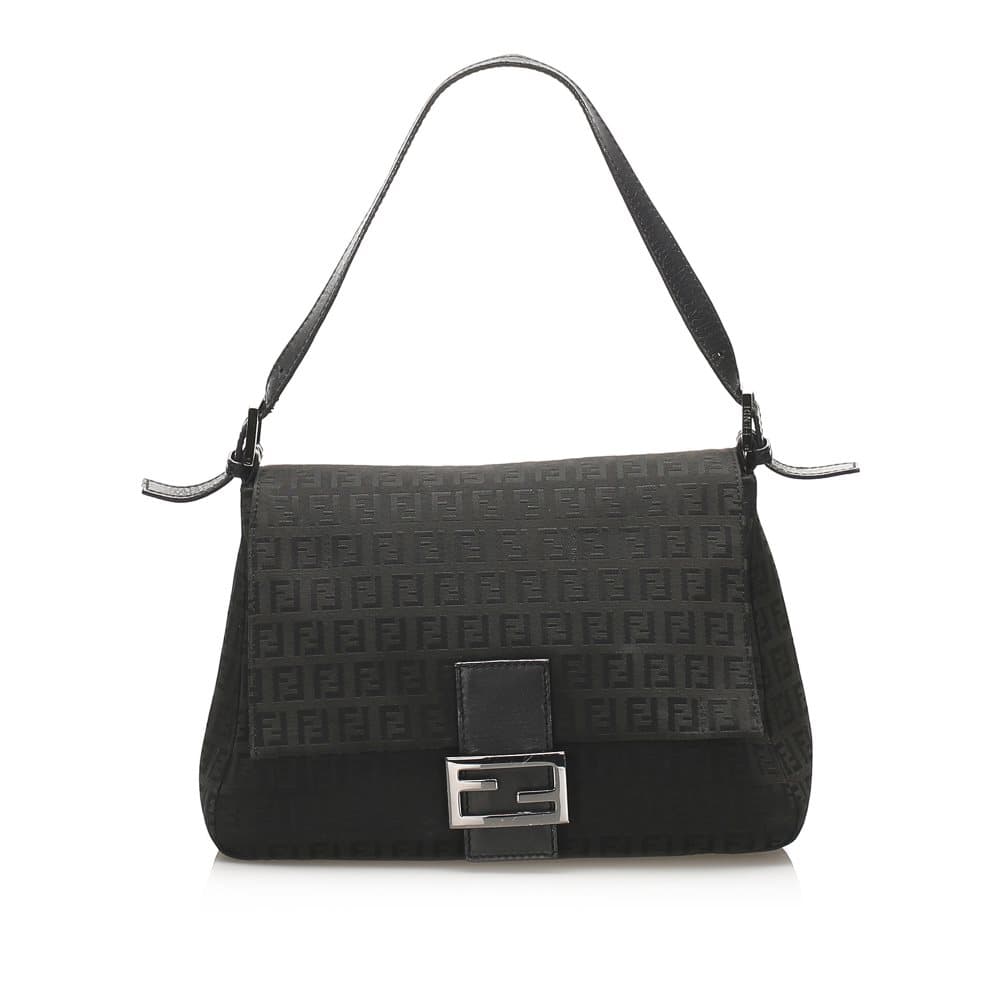 Fendi Zucchino Mamma Forever Canvas Shoulder Bag Black