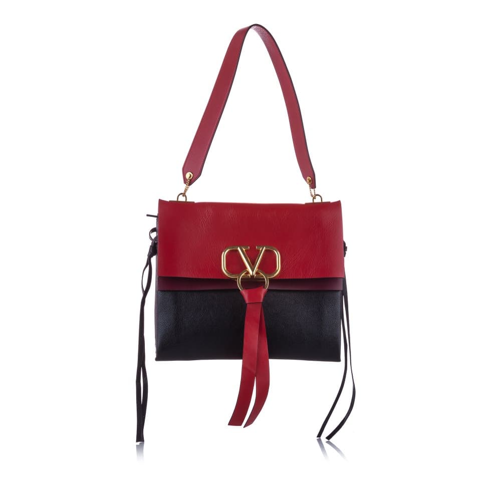 Valentino VRing Leather Shoulder Bag Red