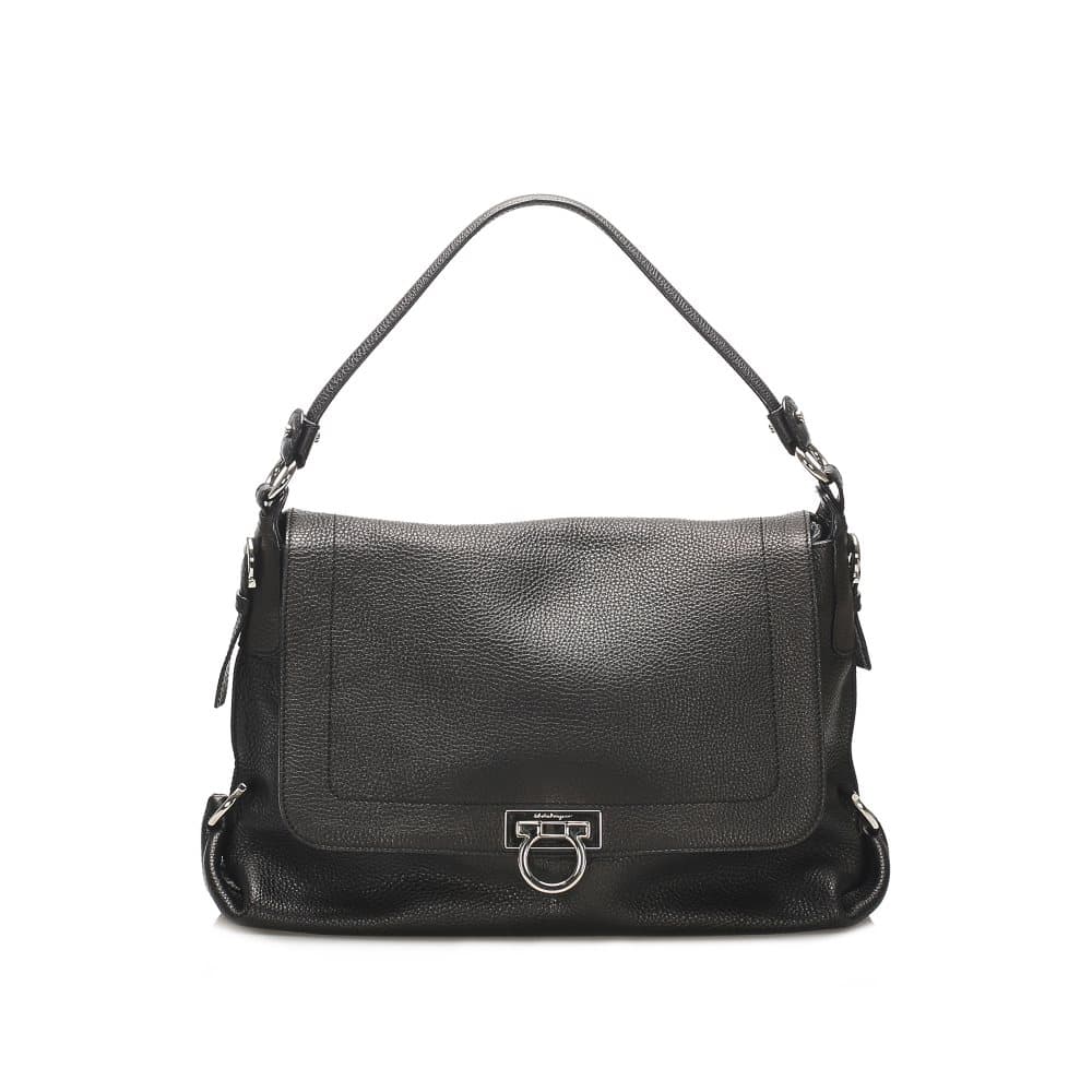 Ferragamo Gancini Leather Shoulder Bag Black