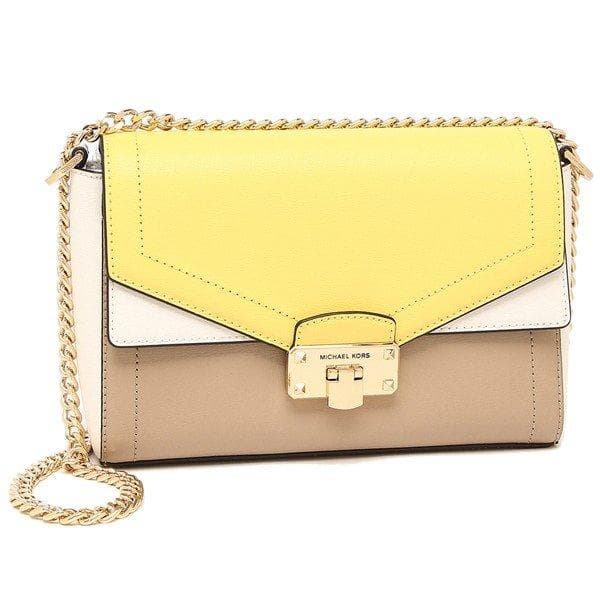 Michael Kors Kinsley Gul/Beige Medium Klaffcrossbody-Väska