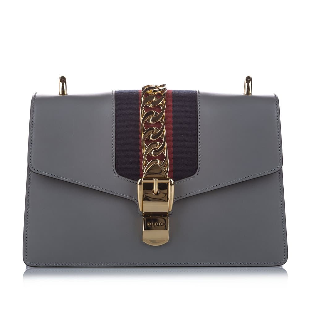 Gucci Sylvie Leather Shoulder Bag Gray