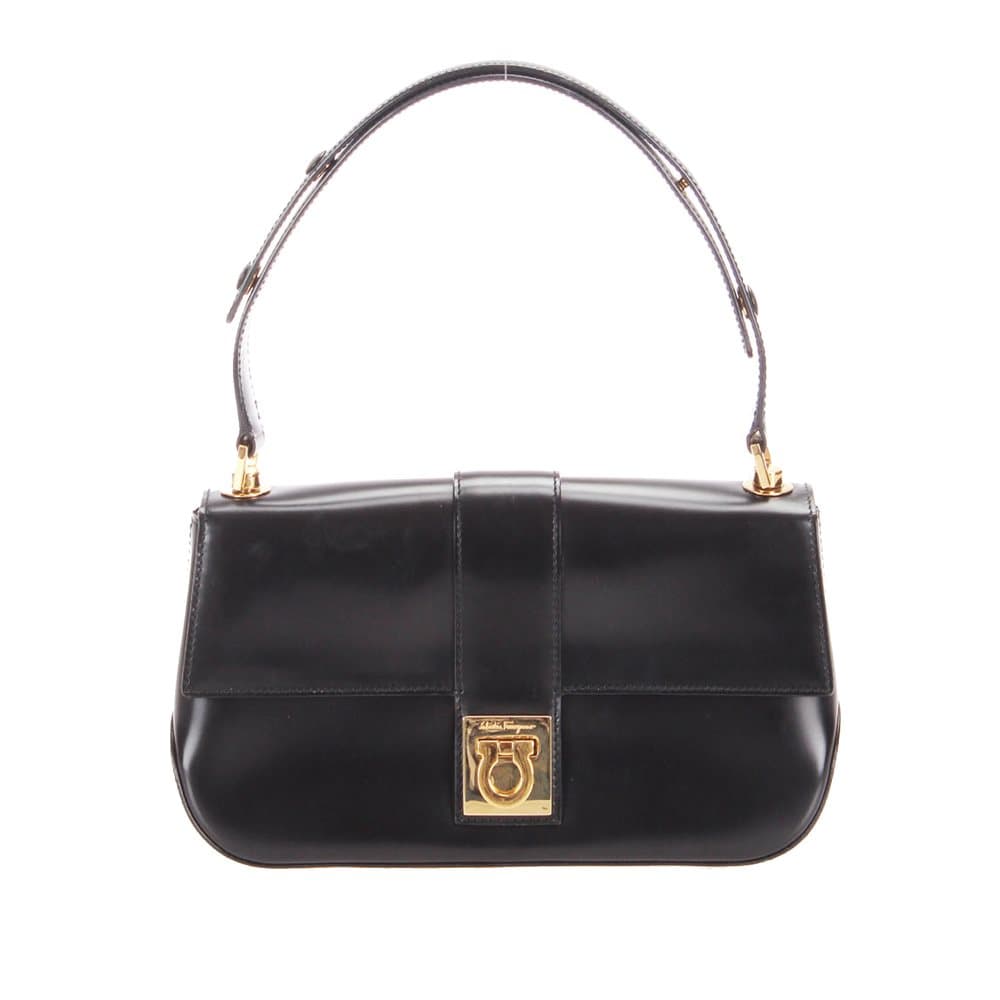 Ferragamo Gancini Leather Shoulder Bag Black