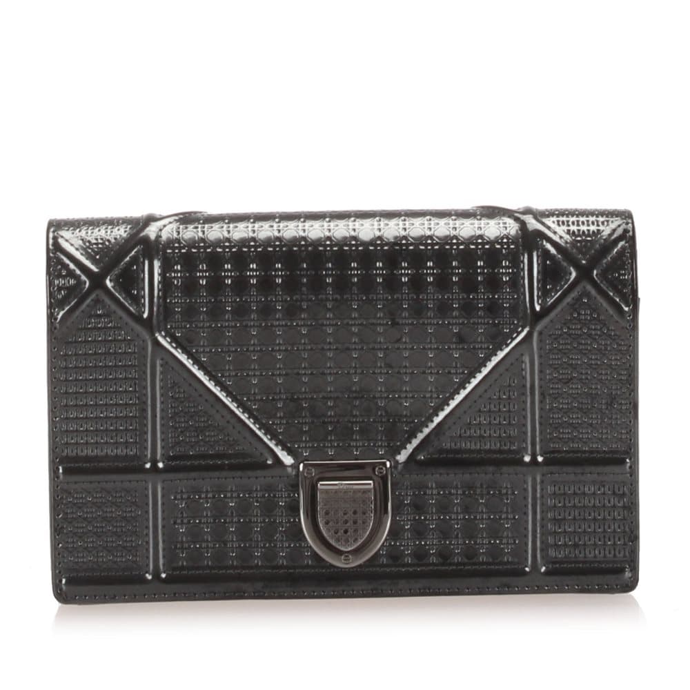 Dior Micro-Cannage Diorama Patent Leather Shoulder Bag Black