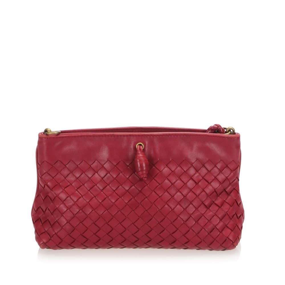 Bottega Veneta Intrecciato Leather Shoulder Bag Red