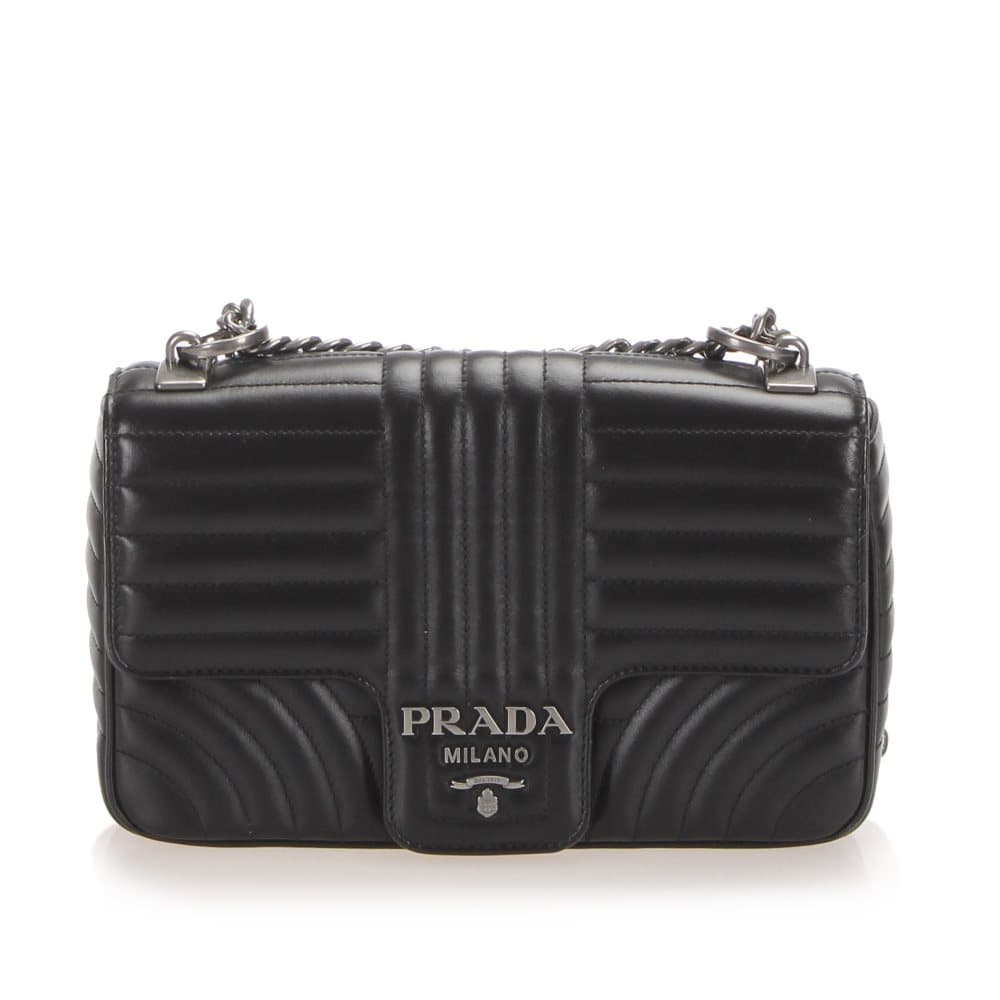 Prada Diagramme Leather Shoulder Bag Black