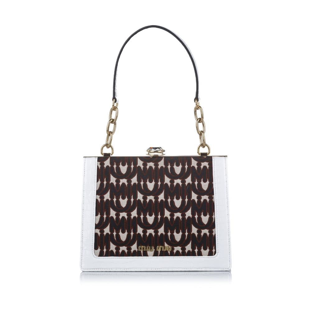 Pre-owned Miu Miu Miu Solitaire Canvas Shoulder Bag White