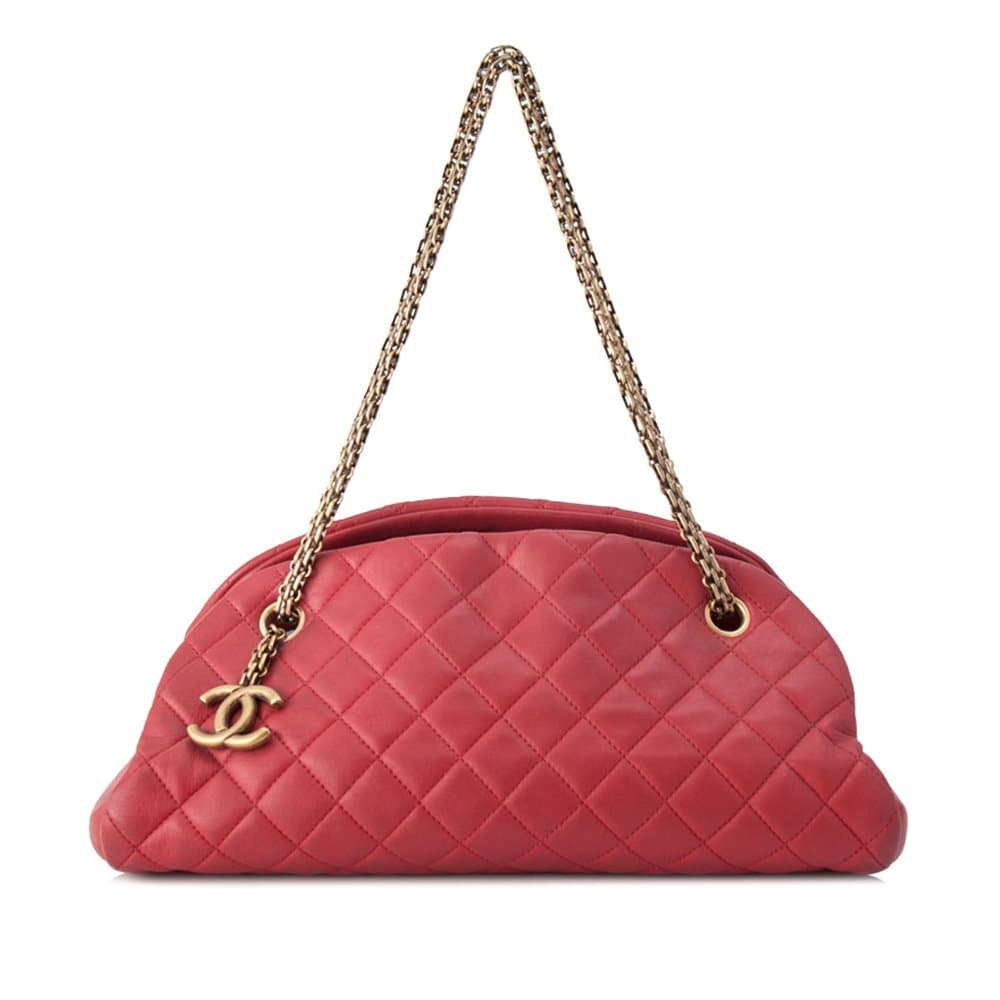 Pre-owned Chanel Mademoiselle Leather Bowling Bag Red