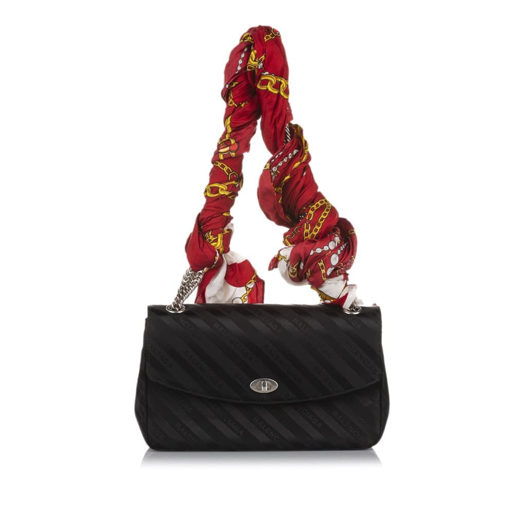 Pre-owned Balenciaga Allover Logo Blanket Reporter Leather Shoulder Bag Black