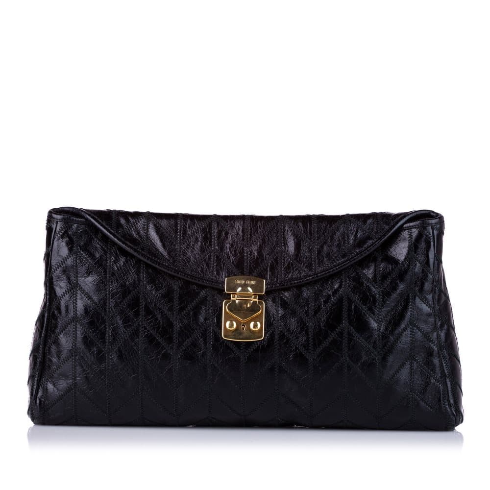 Pre-owned Miu Miu Lambskin Leather Shoulder Bag Black