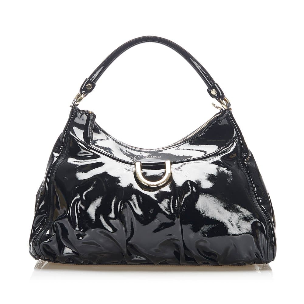 Pre-owned Gucci Abbey D-Ring Patent Leather Shoulder Bag Black