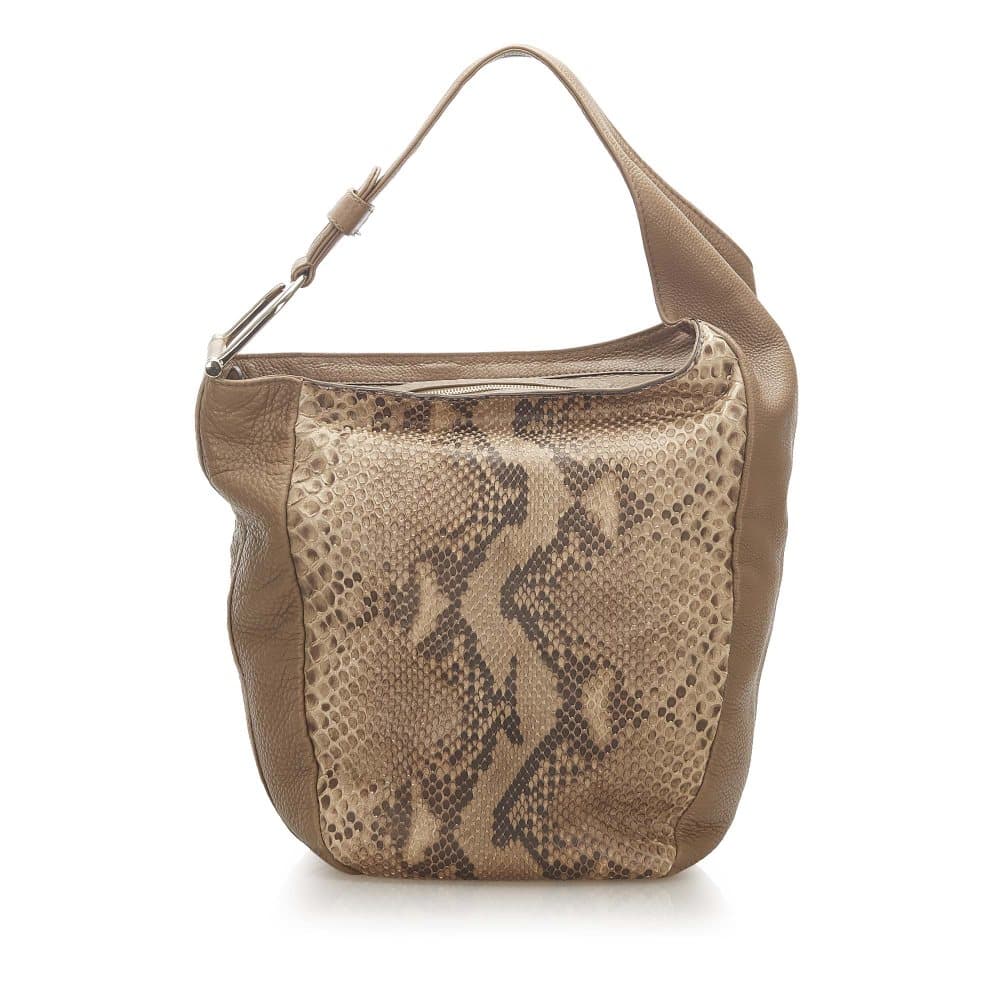 Pre-owned Gucci Greenwich Python Leather Shoulder Bag Brown