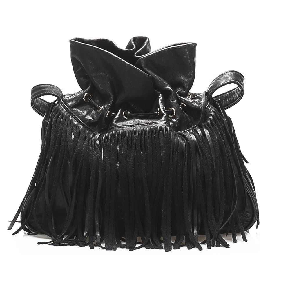 Pre-owned YSL Fringe Leather Crossbody Bag Black