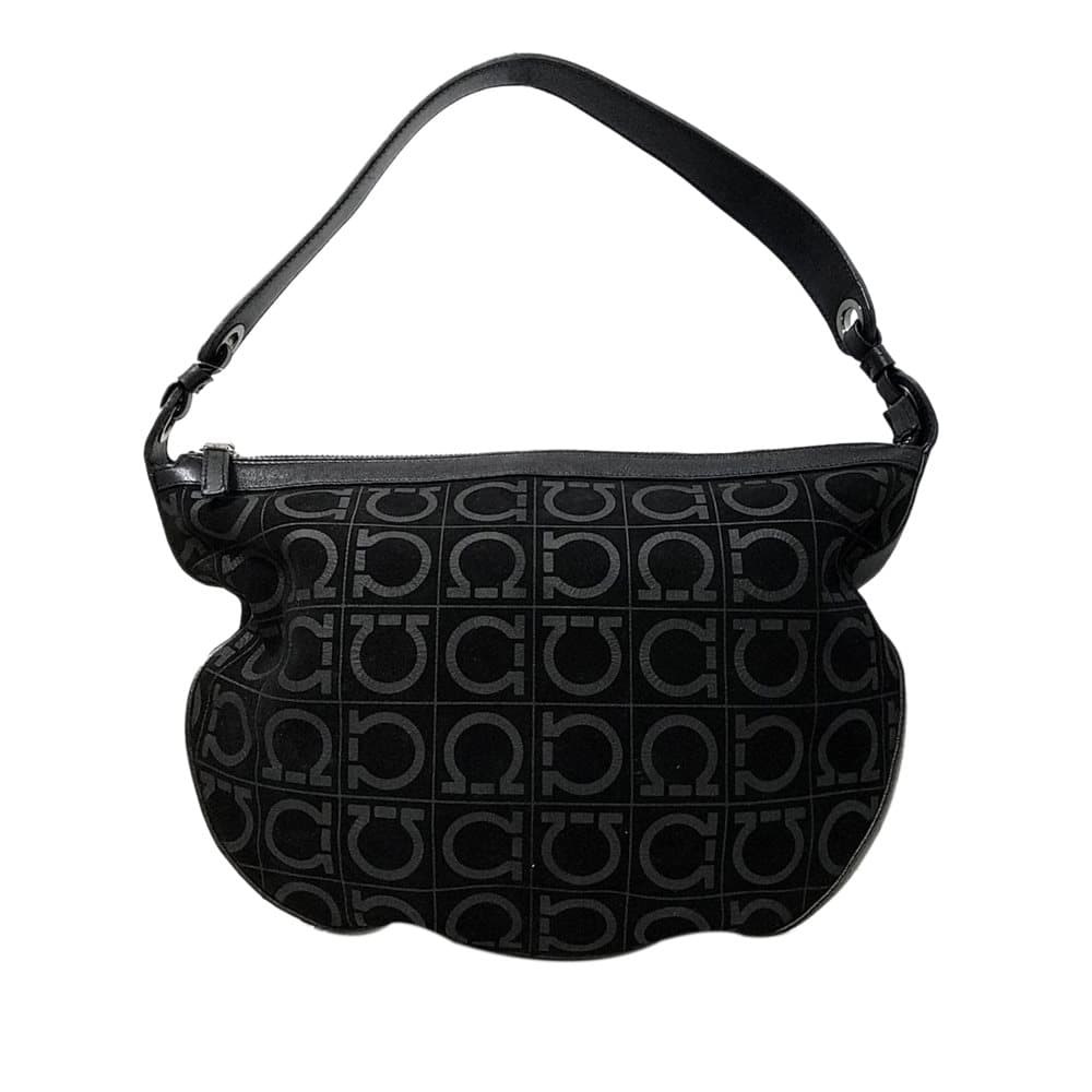 Pre-owned Ferragamo Suede Gancini Shoulder Bag Black