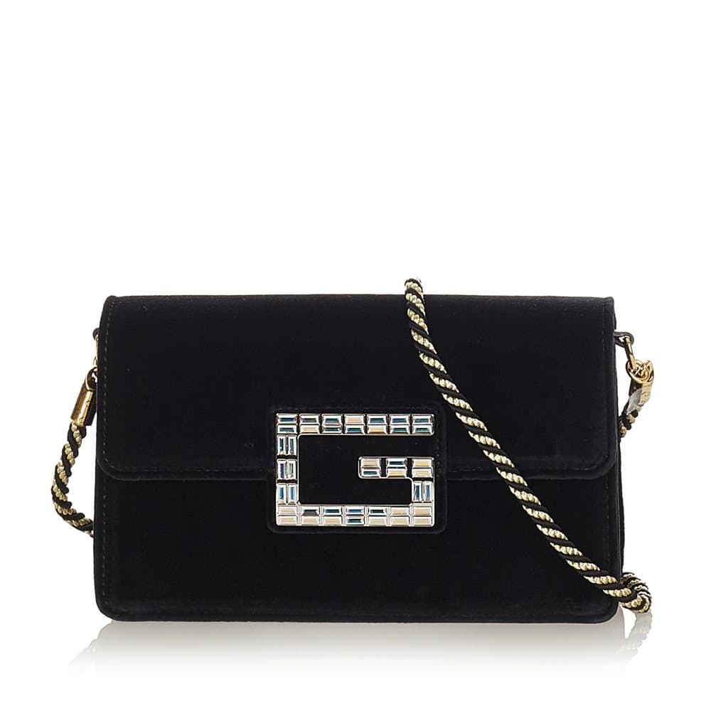 Pre-owned Gucci Broadway Velvet Crossbody Bag Black