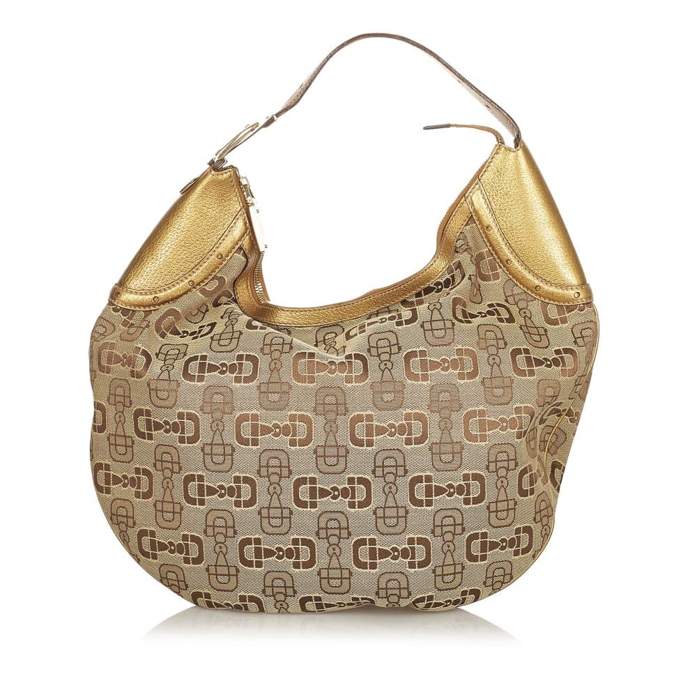 Pre-owned Gucci Horsebit Canvas Hobo Bag Brown
