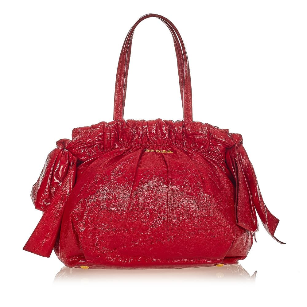 Pre-owned Prada Bow Lambskin Leather Shoulder Bag Red
