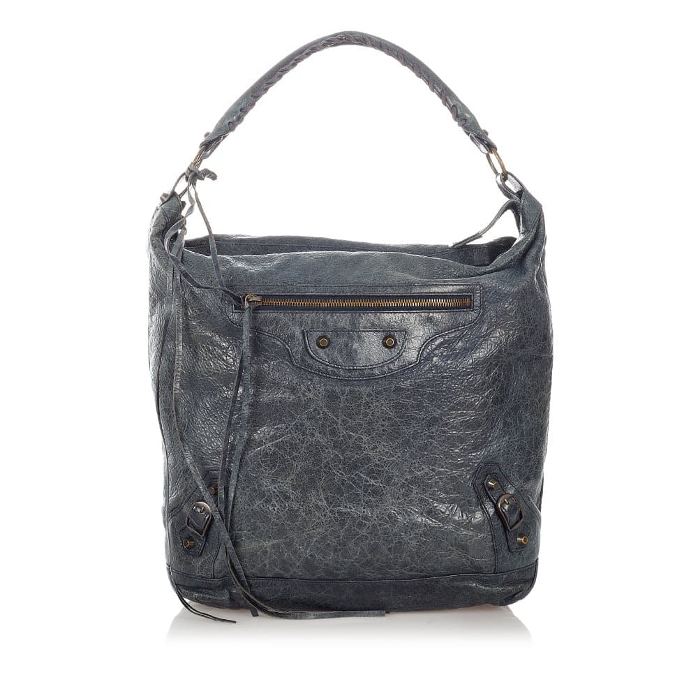 Pre-owned Balenciaga Motocross Classic Day Leather Shoulder Bag Gray