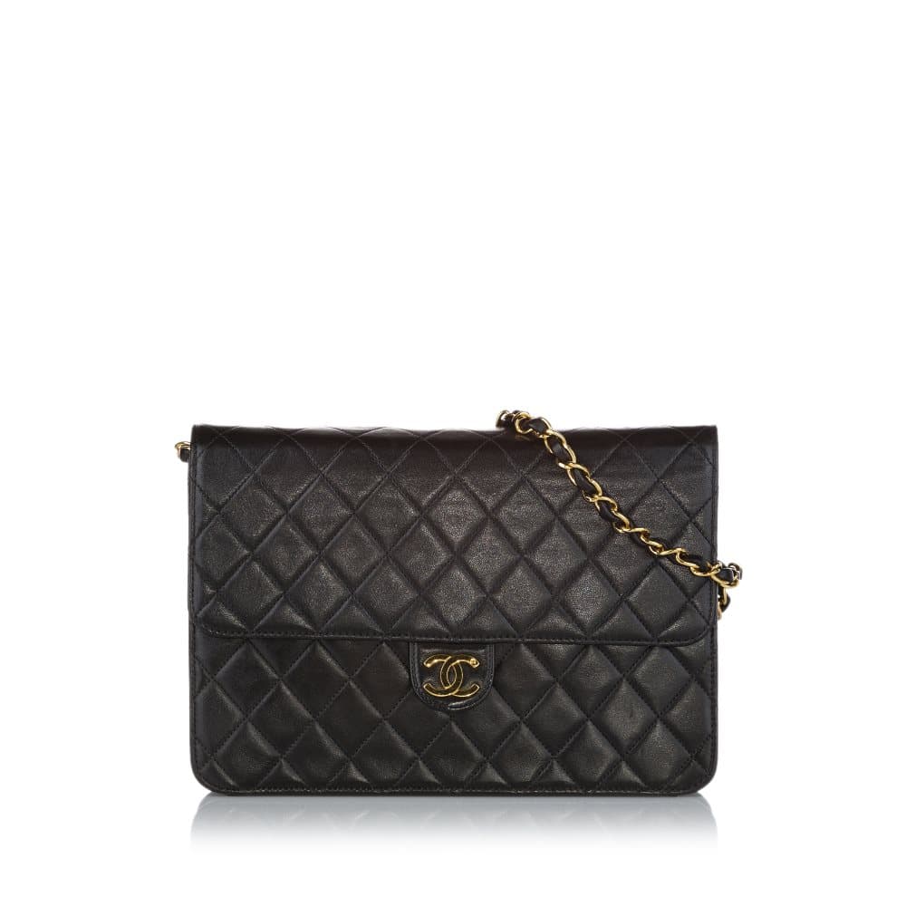 Pre-owned Chanel Classic Lambskin Leather Single Flap Bag Black