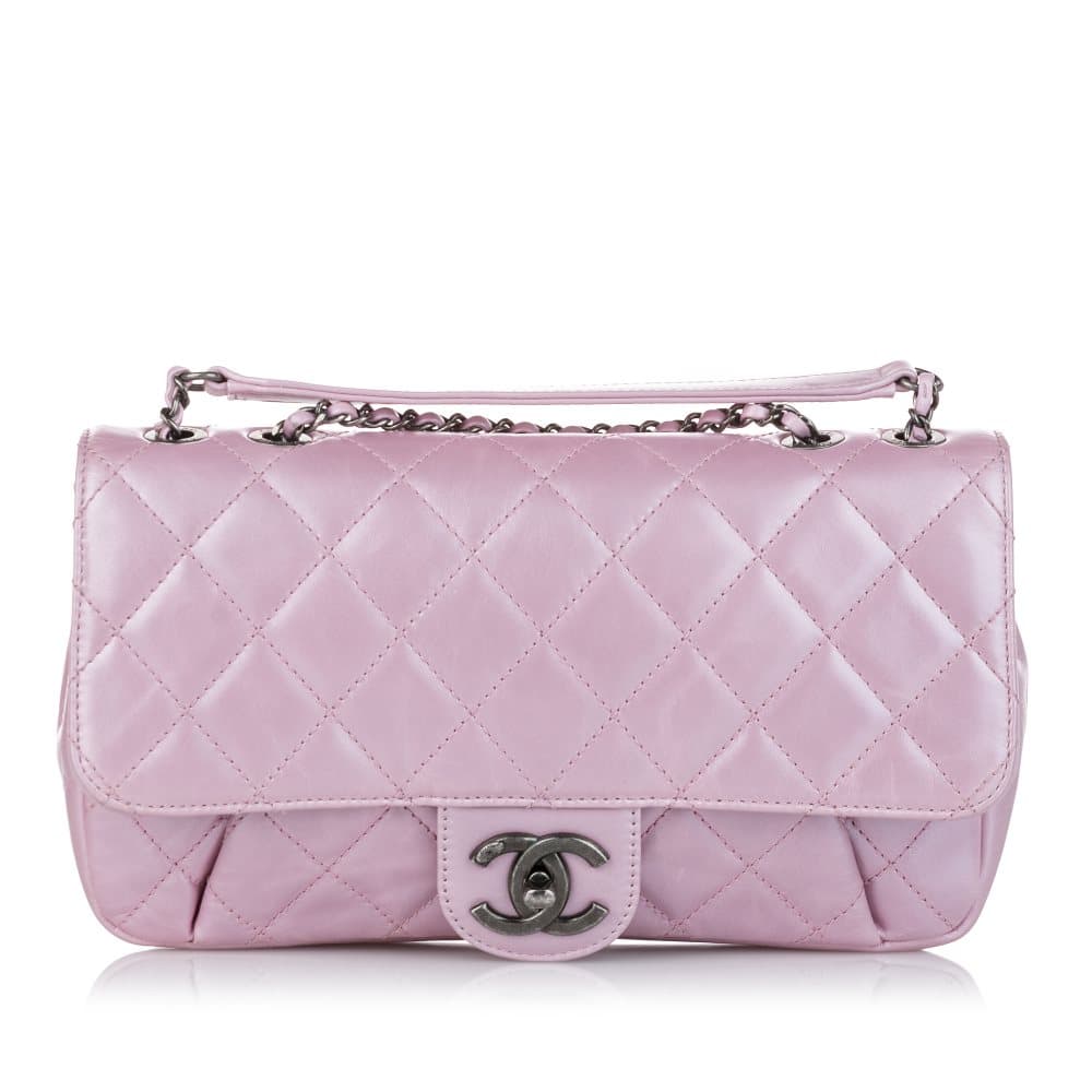 Pre-owned Chanel CC Timeless Lambskin Leather Single Flap Bag Pink