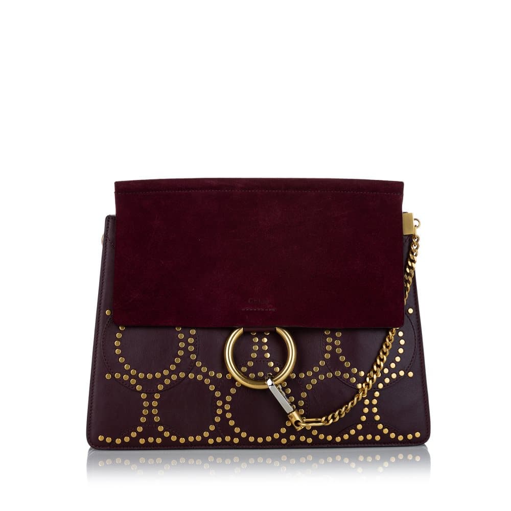 Pre-owned Chloe Studded Medium Faye Leather Shoulder Bag Red